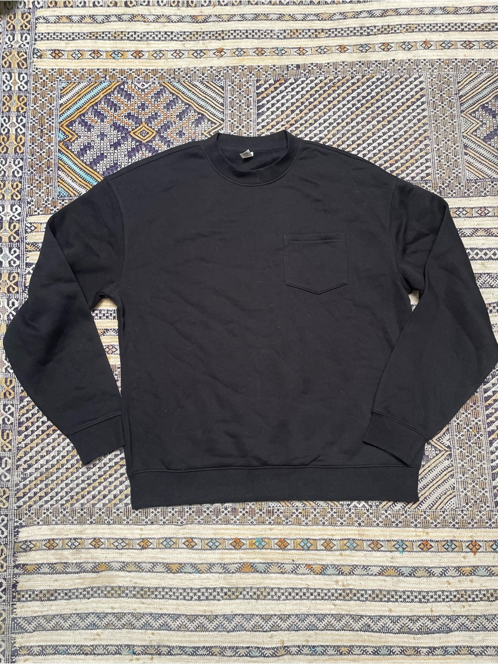 Men's Black Crewneck Pocket Sweater